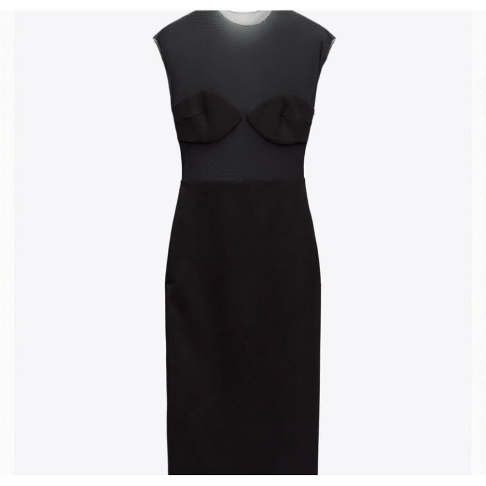 ZARA Black‎ Sheer Mesh Midi Dress – Size S